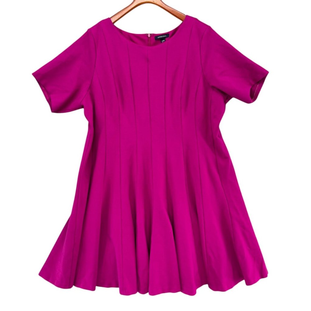 Lands End Ponte Swing Dress Womens Magenta Pleated Short Sleeve Size 22W